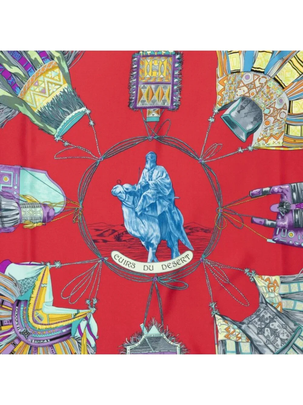 Hermes Scarf Red Navy Yellow Silk